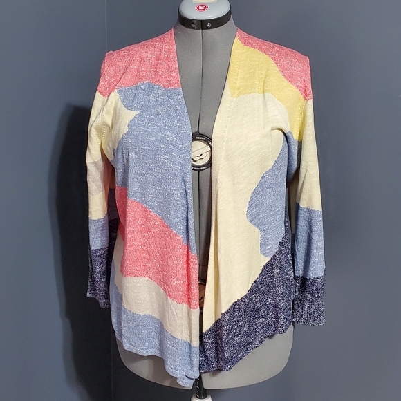 NIC+ZOE Sweaters - NWT NIC+ZOE Multicolor Open Front Cardigan Pastel Abstract Women's Size Large